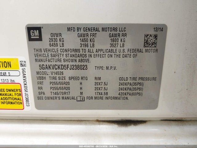 Продажа на аукционе авто 2015 Buick Enclave Premium, vin: 5GAKVCKD5FJ238023, номер лота: 45398785