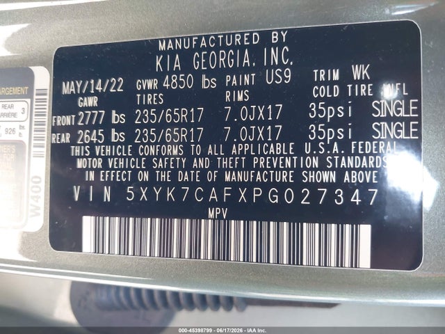 45398799 :رقم المزاد ، 5XYK7CAFXPG027347 vin ، 2023 Kia Sportage X-pro مزاد بيع