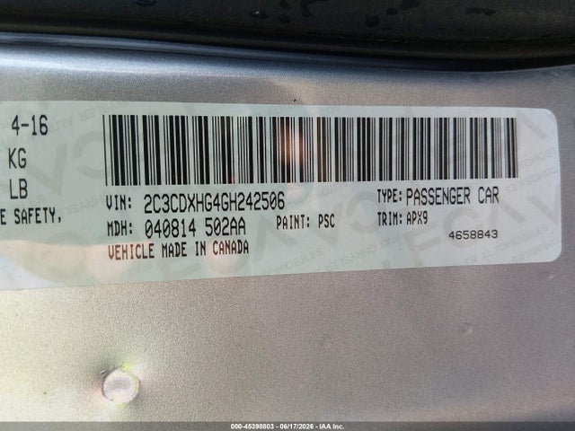 Продажа на аукционе авто 2016 Dodge Charger Sxt, vin: 2C3CDXHG4GH242506, номер лота: 45398803