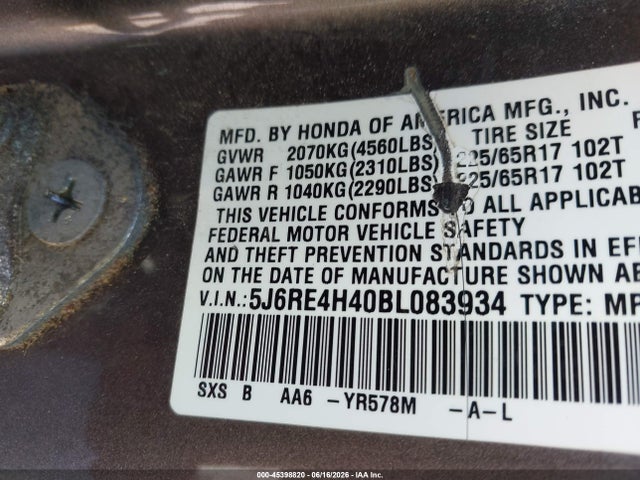 Aukcja sprzedaży 2011 Honda Cr-v Se, vin: 5J6RE4H40BL083934, numer aukcji: 45398820