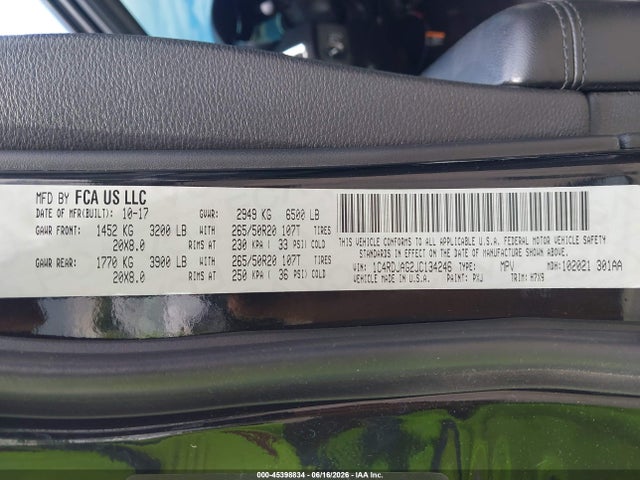 Aukcja sprzedaży 2018 Dodge Durango Sxt Awd, vin: 1C4RDJAG2JC134246, numer aukcji: 45398834
