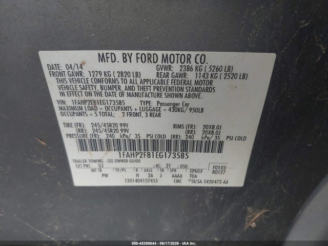 Ford Taurus Limited 2014 1FAHP2F81EG173585 Image 9