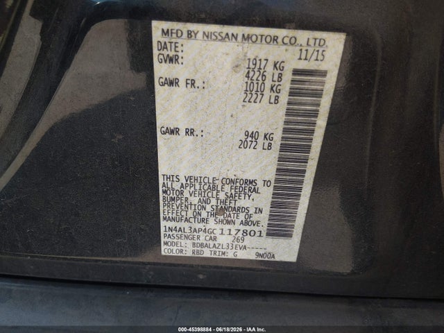 Nissan ALTIMA 2.5 2016 1N4AL3AP4GC117801 Image 9