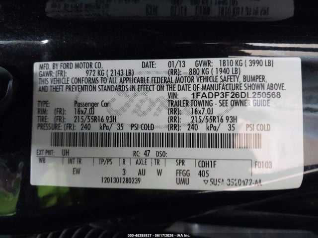 Aukcja sprzedaży 2013 Ford Focus Se, vin: 1FADP3F26DL250568, numer aukcji: 45398927