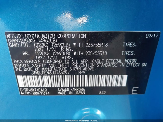 JTMDJREV6JD165097 Toyota Rav4 Hybrid Limited