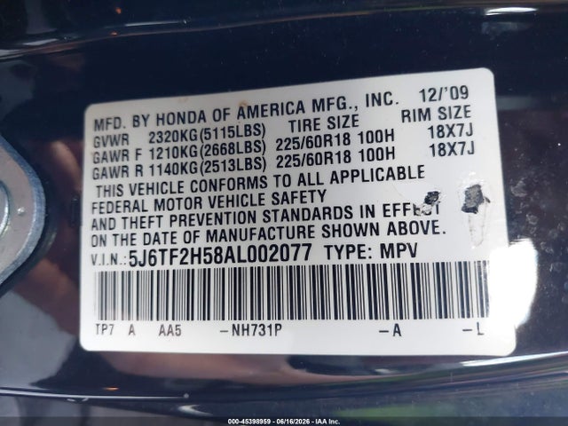 Продажа на аукционе авто 2010 Honda Accord Crosstour Ex-l, vin: 5J6TF2H58AL002077, номер лота: 45398959
