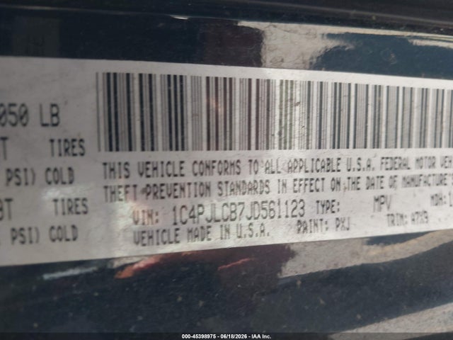 45398975 :رقم المزاد ، 1C4PJLCB7JD561123 vin ، 2018 Jeep Cherokee Latitude Fwd مزاد بيع
