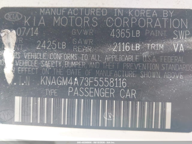KIA Optima Lx 2015 KNAGM4A73F5558116 Image 9