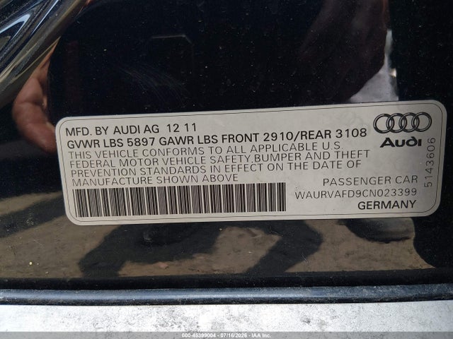 Продажа на аукционе авто 2012 Audi A8 L L 4.2 (tiptronic) (no Longer Orderable), vin: WAURVAFD9CN023399, номер лота: 45399004