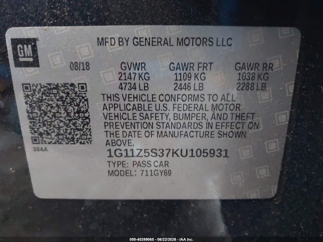1G11Z5S37KU105931 Chevrolet IMPALA LT