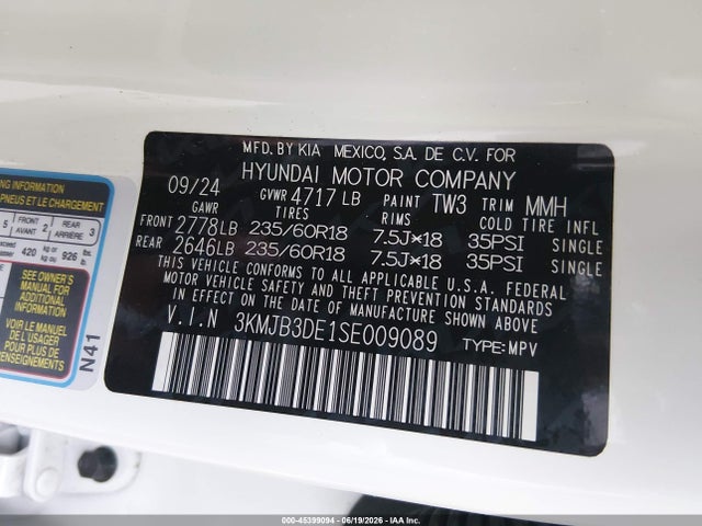 Продажа на аукционе авто 2025 Hyundai Tucson Sel, vin: 3KMJB3DE1SE009089, номер лота: 45399094