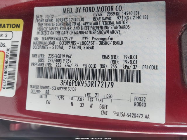 Aukcja sprzedaży 2013 Ford Fusion Titanium, vin: 3FA6P0K95DR172179, numer aukcji: 45399099