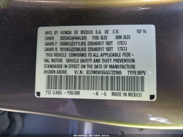Honda CR-V EX 2016 3CZRM3H55GG722965 Image 9