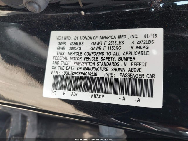 Продажа на аукционе авто 2015 Acura Tlx V6, vin: 19UUB2F36FA016538, номер лота: 45399113