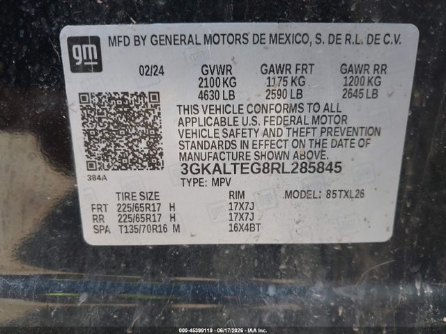 Aukcja sprzedaży 2024 Gmc Terrain Awd Sle, vin: 3GKALTEG8RL285845, numer aukcji: 45399119