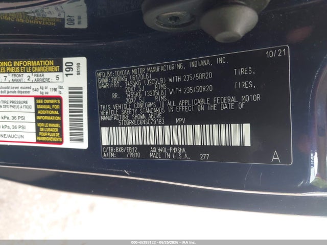 2022 Toyota Sienna Xse მანქანა იყიდება აუქციონზე, vin: 5TDDRKEC6NS079183, აუქციონის ნომერი: 45399122