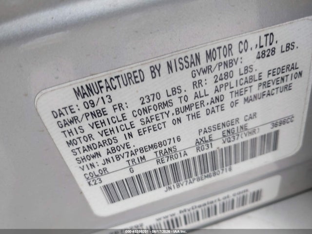 45399201 :رقم المزاد ، JN1BV7AP8EM680716 vin ، 2014 Infiniti Q50 Premium مزاد بيع