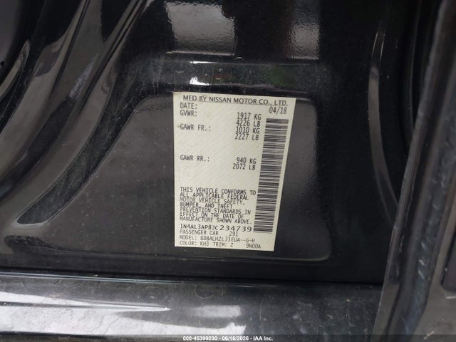 Продажа на аукционе авто 2018 Nissan Altima 2.5 Sr, vin: 1N4AL3AP8JC234739, номер лота: 45399230