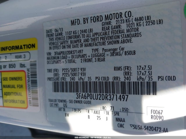 Aukcja sprzedaży 2013 Ford Fusion Hybrid Se, vin: 3FA6P0LU2DR371497, numer aukcji: 45399244