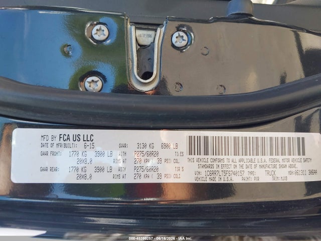 45399257 :رقم المزاد ، 1C6RR7LT5FS740157 vin ، 2015 Ram 1500 Outdoorsman مزاد بيع