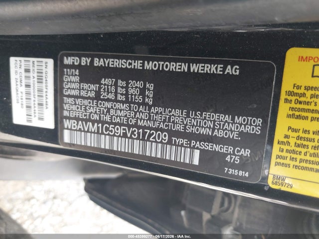 Продажа на аукционе авто 2015 Bmw X1 Sdrive28i, vin: WBAVM1C59FV317209, номер лота: 45399277