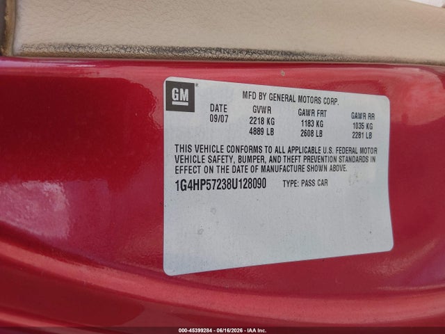 Продажа на аукционе авто 2008 Buick Lucerne Cx, vin: 1G4HP57238U128090, номер лота: 45399284