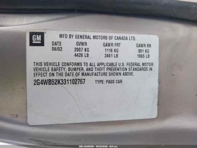 Продажа на аукционе авто 2003 Buick Regal Ls, vin: 2G4WB52K331102767, номер лота: 45399298