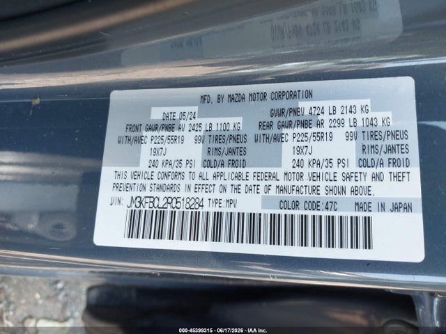 45399315 :رقم المزاد ، JM3KFBCL2R0518284 vin ، 2024 Mazda Cx-5 2.5 S Carbon Edition مزاد بيع