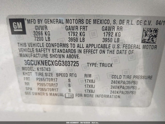 Chevrolet Silverado 1500 Wt 2016 3GCUKNECXGG303725 Image 9