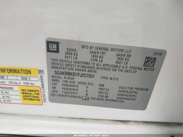 Продажа на аукционе авто 2015 Buick Enclave Leather, vin: 5GAKRBKD7FJ257591, номер лота: 45399338
