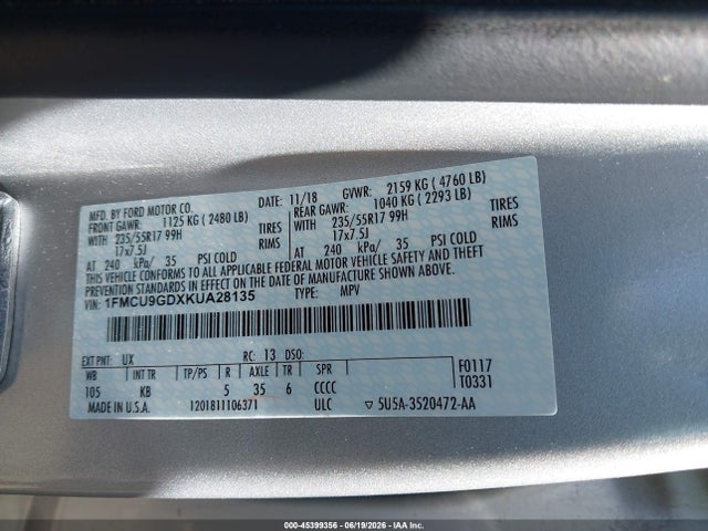 Ford ESCAPE SE 2019 1FMCU9GDXKUA28135 Image 9