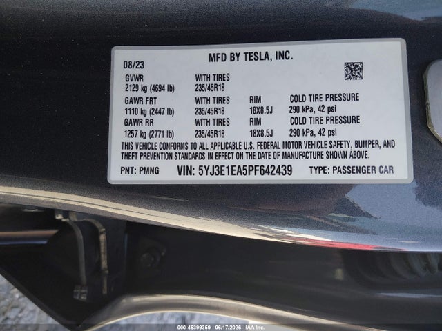 Tesla Model 3 Rear-wheel Drive 2023 5YJ3E1EA5PF642439 Image 9