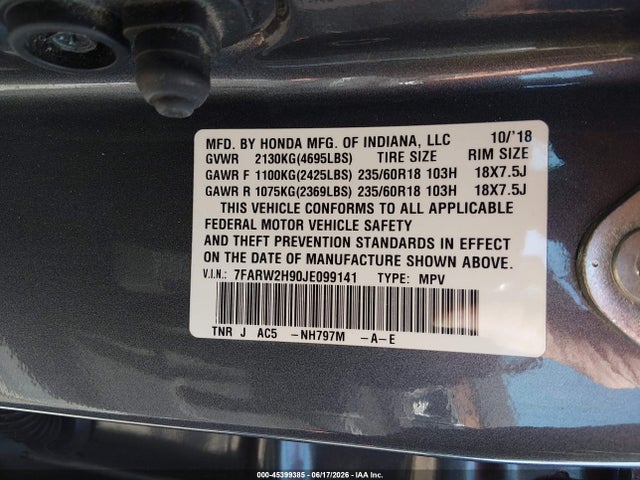 Honda Cr-v Touring 2018 7FARW2H90JE099141 Image 9