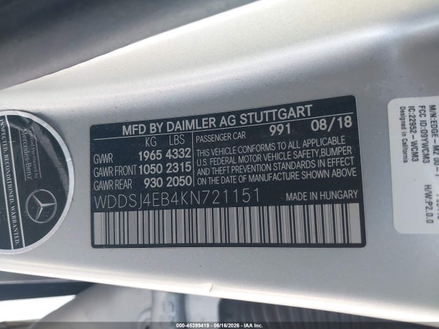 Mercedes-Benz CLA 250 2019 WDDSJ4EB4KN721151 Image 9