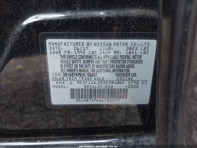 Продаж на аукціоні авто 2017 Nissan Sentra Sv, vin: 3N1AB7AP6HL706247, номер лоту: 45399421