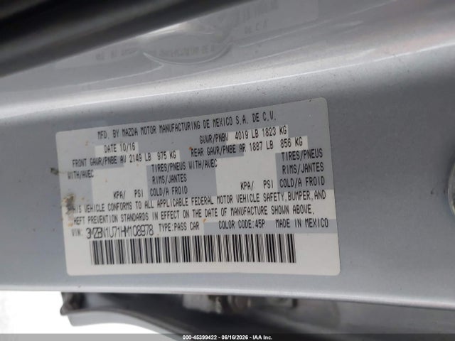 Продаж на аукціоні авто 2017 Mazda Mazda3 Sport, vin: 3MZBN1U71HM108978, номер лоту: 45399422