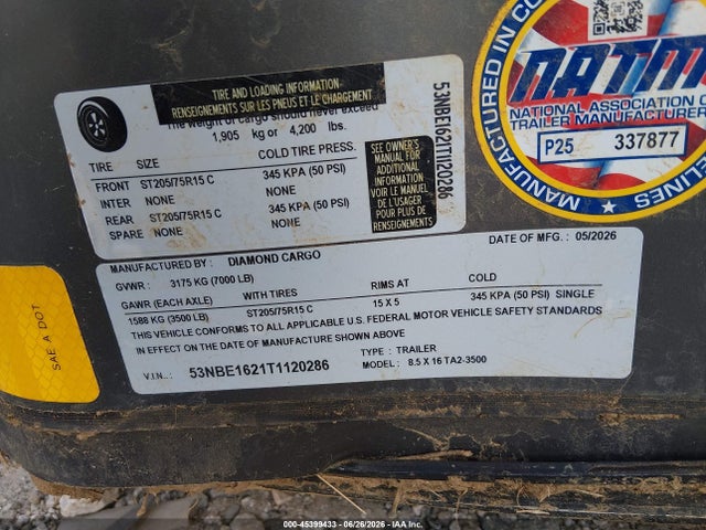 Cargo Enclosed Trailer 8.5x16 2026 53NBE1621T1120286 Image 9