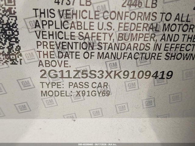 Chevrolet IMPALA LT 2019 2G11Z5S3XK9109419 Image 9
