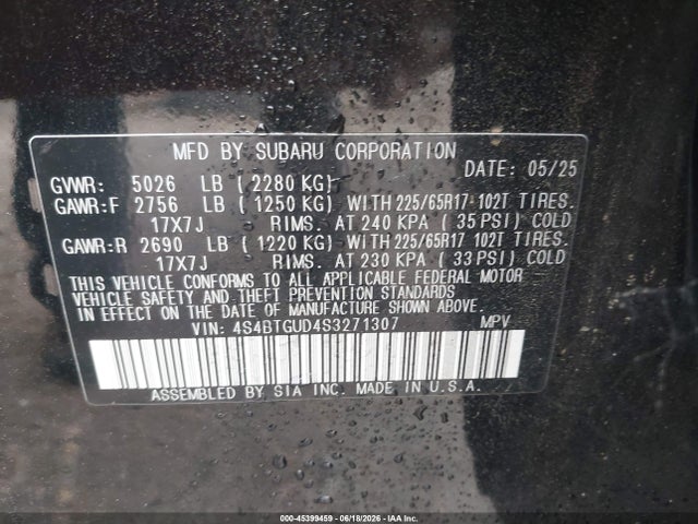 Продажа на аукционе авто 2025 Subaru Outback Wilderness, vin: 4S4BTGUD4S3271307, номер лота: 45399459