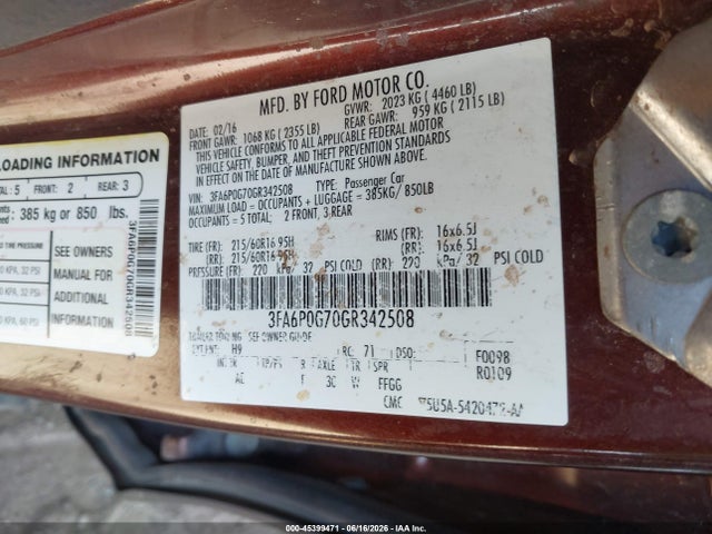 Ford FUSION S 2016 3FA6P0G70GR342508 Image 9