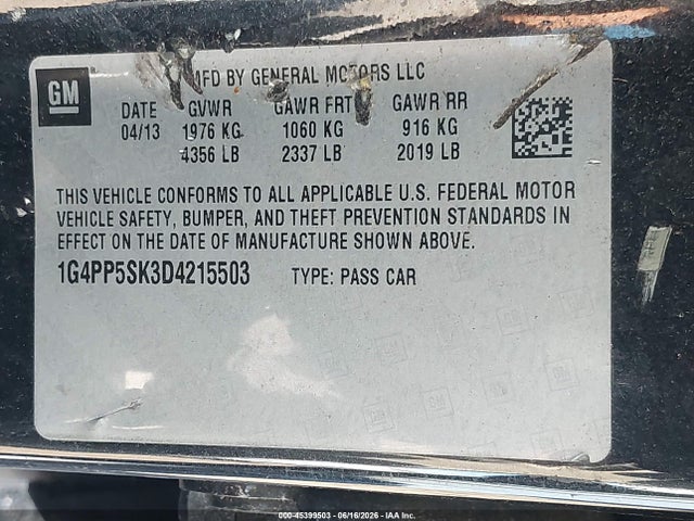 45399503 :رقم المزاد ، 1G4PP5SK3D4215503 vin ، 2013 Buick Verano مزاد بيع
