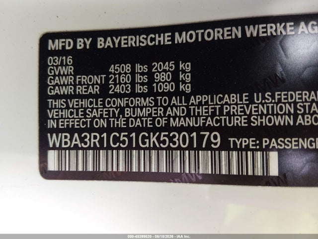 Aukcja sprzedaży 2016 Bmw 435i, vin: WBA3R1C51GK530179, numer aukcji: 45399520