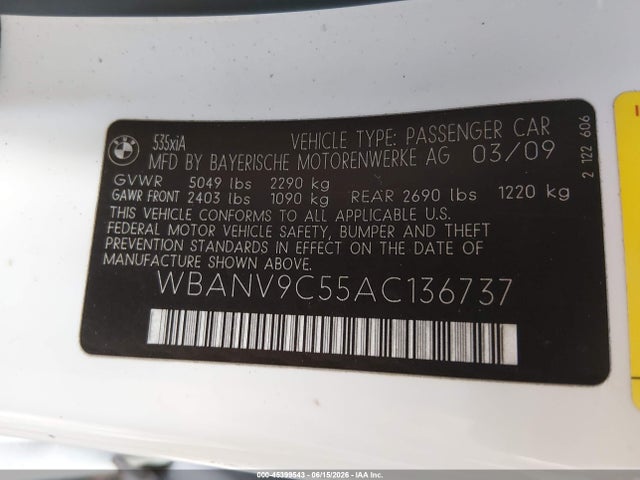Продажа на аукционе авто 2010 Bmw 535i Xdrive, vin: WBANV9C55AC136737, номер лота: 45399543