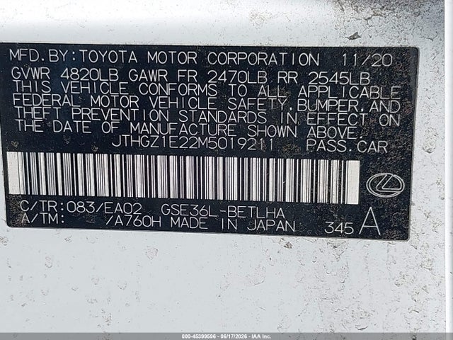 Продаж на аукціоні авто 2021 Lexus Is 350 F Sport, vin: JTHGZ1E22M5019211, номер лоту: 45399596