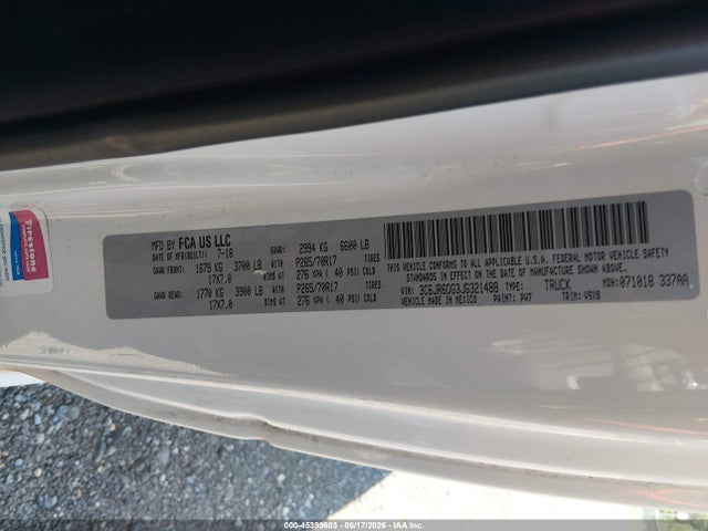 Aukcja sprzedaży 2018 Ram 1500 Tradesman  4x2 8' Box, vin: 3C6JR6DG3JG321488, numer aukcji: 45399603