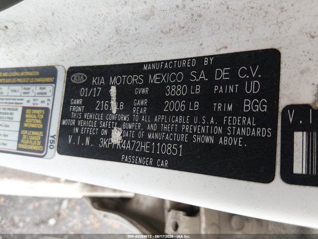 Aukcja sprzedaży 2017 Kia Forte Lx, vin: 3KPFK4A72HE110851, numer aukcji: 45399612