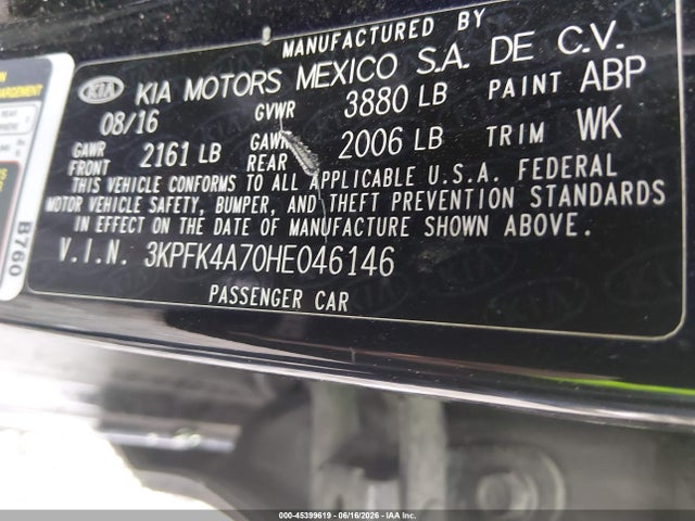 Продажа на аукционе авто 2017 Kia Forte Lx, vin: 3KPFK4A70HE046146, номер лота: 45399619