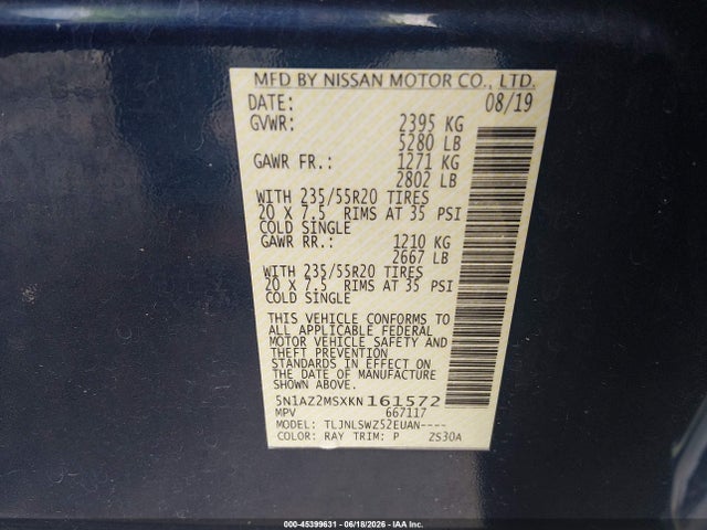 Nissan Murano Platinum 2019 5N1AZ2MSXKN161572 Image 9