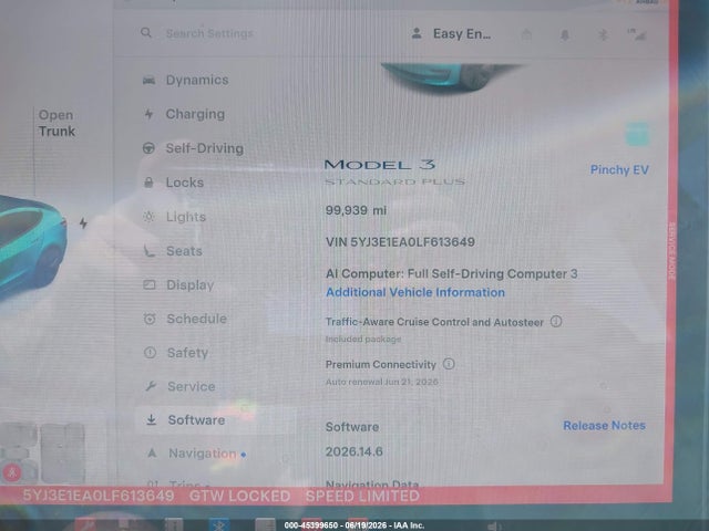 45399650 :رقم المزاد ، 5YJ3E1EA0LF613649 vin ، 2020 Tesla Model 3 Standard Range Plus Rear-wheel Drive/standard Range Rear-wheel Drive مزاد بيع