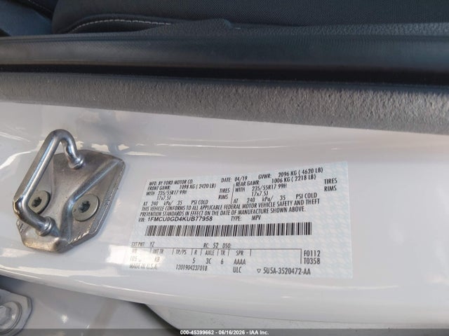 Aukcja sprzedaży 2019 Ford Escape Se, vin: 1FMCU0GD4KUB77958, numer aukcji: 45399662